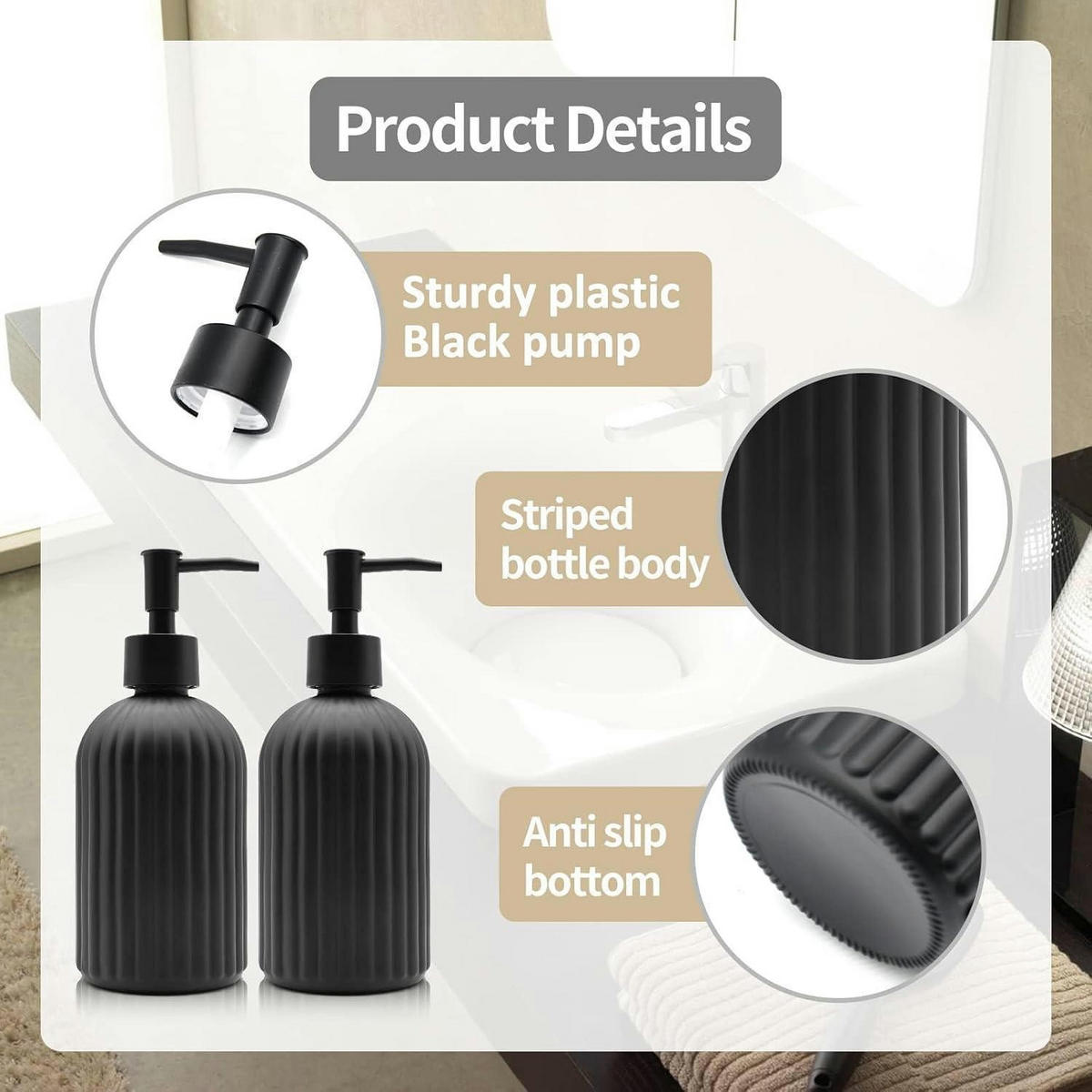 SEIFENSPENDER 2-teiliges Set Glas Schwarz 400 ml - Schwarz, Glas (7.6/19/7.6cm)