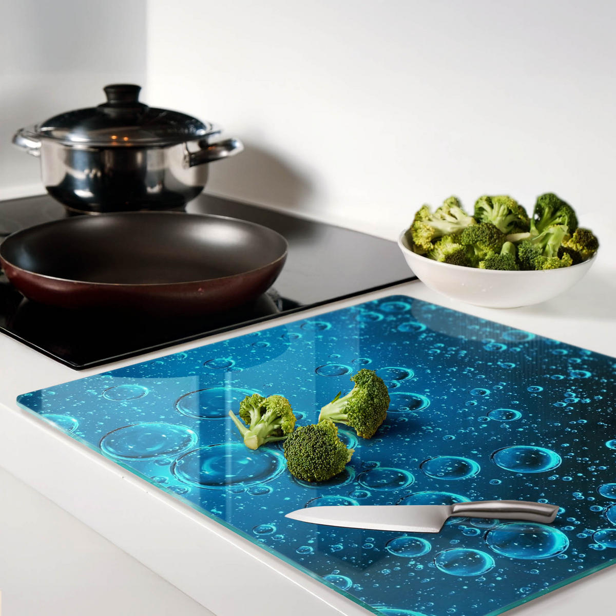 GLASPLATTE 60x52 cm Wasserblasen - Blau, Glas (60/0.4/52cm) - TULUP