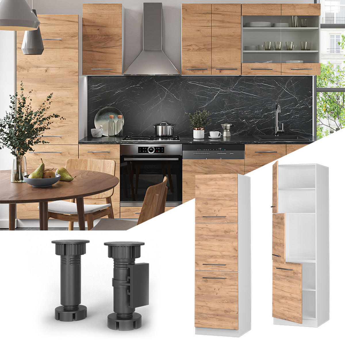 HERDUMBAUSCHRANK Fame-Line Goldkraft Eiche 60 cm - Honigeiche/Eiche Wotan, Holzwerkstoff (60/206.8/58cm) - Vicco