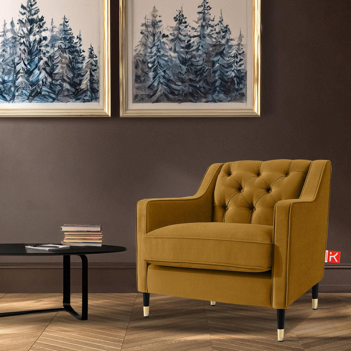SESSEL NOMUS Velours, gesteppt, Gelb - Wengefarben/Gelb, Holz/Holzwerkstoff (77/78/80cm) - KONSIMO®