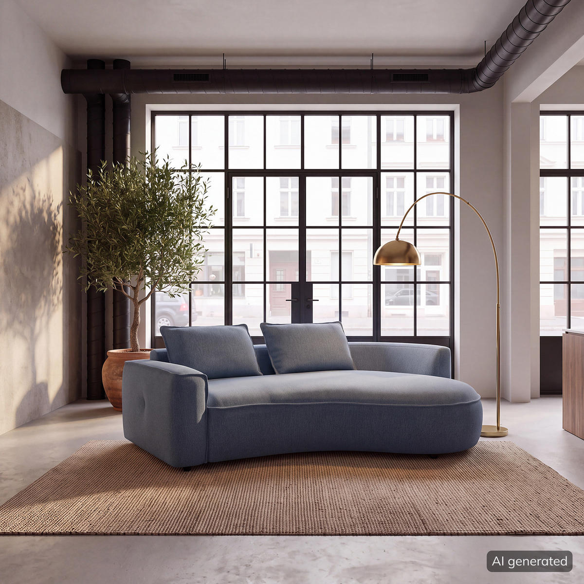 2,5-SITZER SOFA - Blau/Schwarz, Kunststoff/Textil (217/82/146cm) - home24