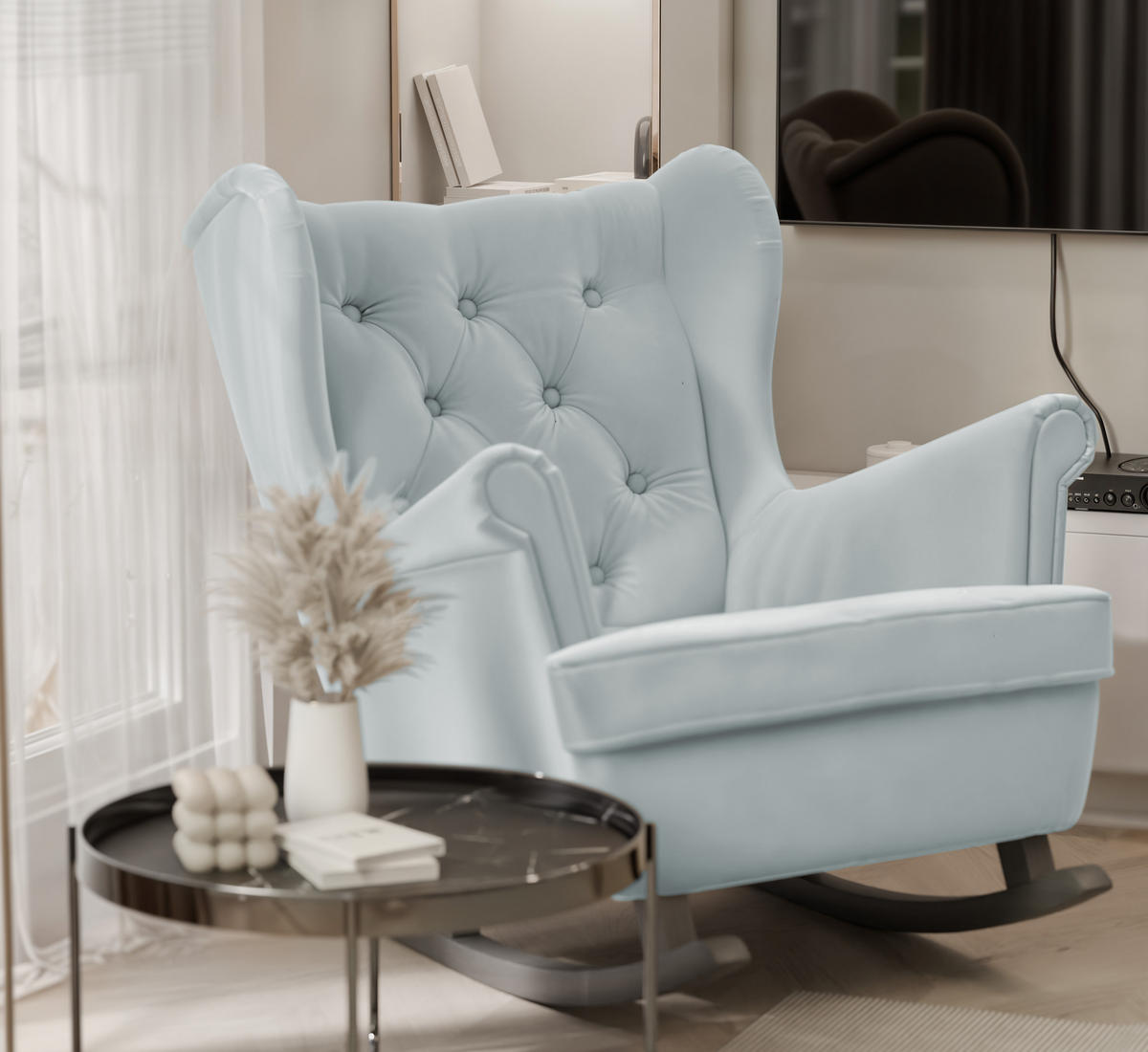 SCHAUKELSESSEL SCANDI Holzfüße, Samt Marineblau - Dunkelblau, Holz/Textil (75/97/60cm) - Idohome