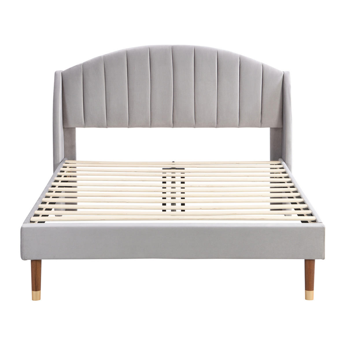 POLSTERBETT aus Samt 140x200 cm in Grau mit Lattenrost & Kopfteil - Grau, Textil (140/200cm) - Modfu