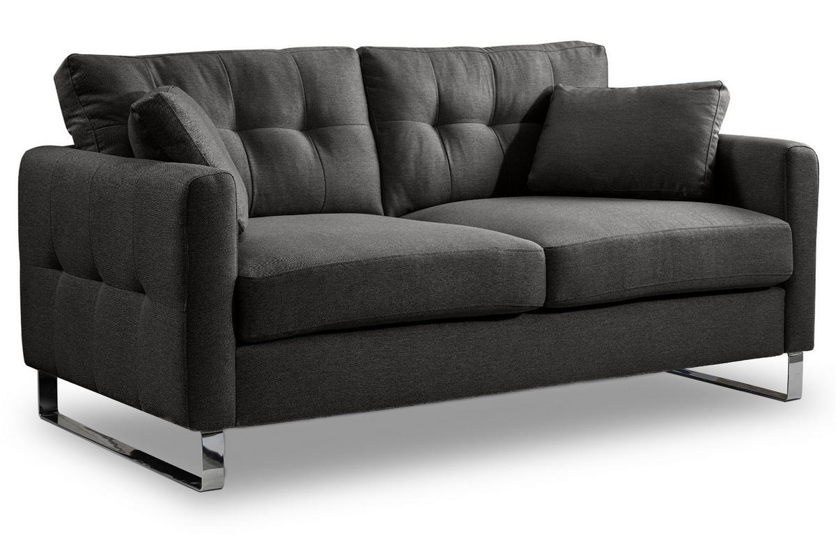 SOFA grau Flachgewebe 2-Sitzer 175 cm, Couch mit Steppoptik - Chromfarben/Grau, Holz/Textil (175/92/94cm) - Inn.Furn
