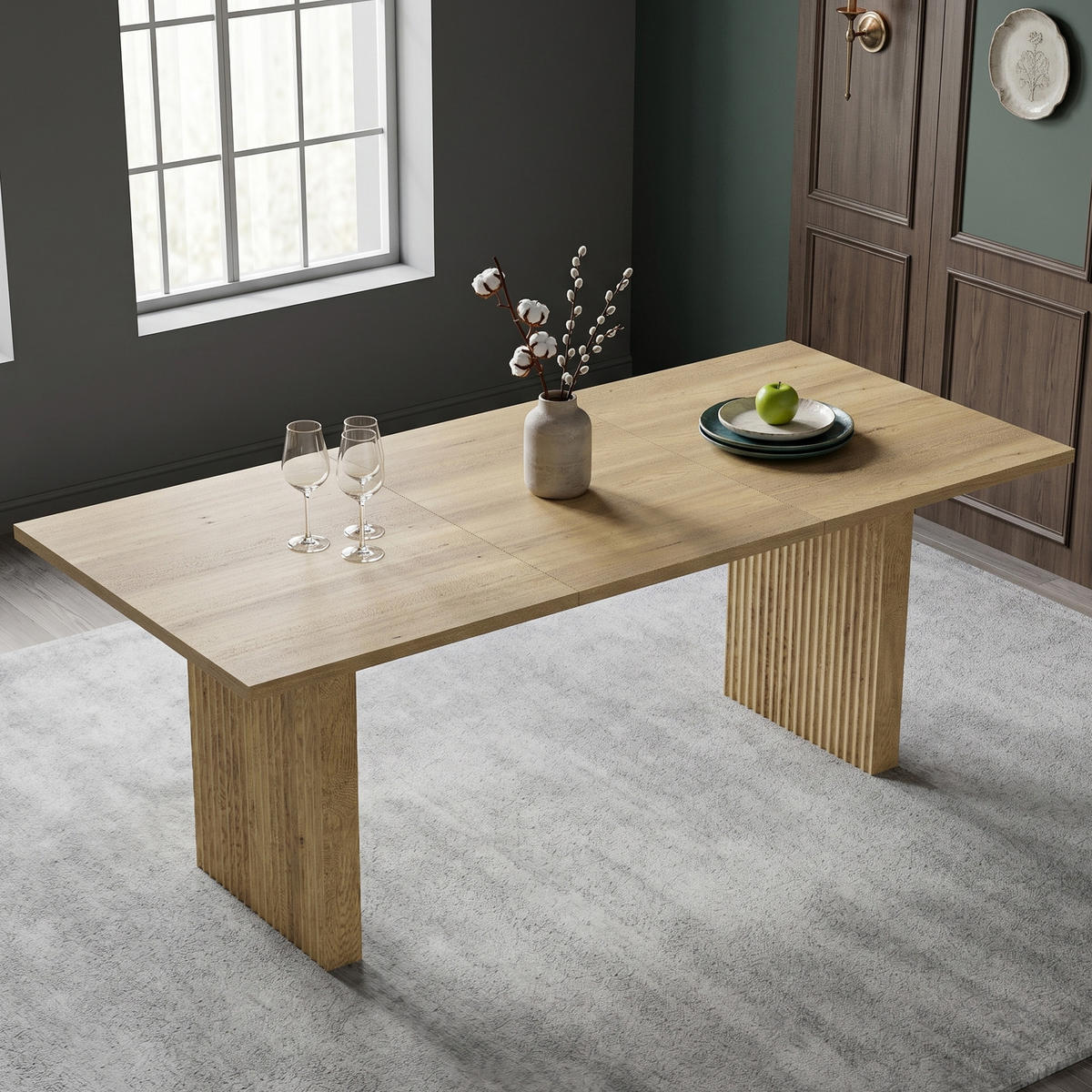 ESSTISCH in Naturfarben Ausziehbarer Küchentisch mit Stauraum für 6–8 Personen, L140(200)/H90 cm - Naturfarben, Holzwerkstoff (200/90/75cm) - STILVORA