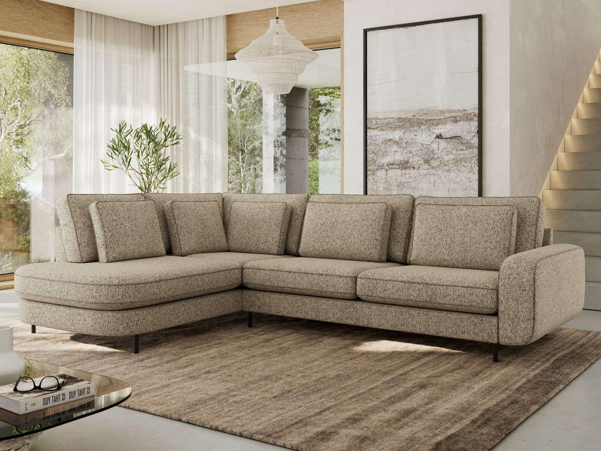 ROHOVÁ SEDAČKA CALENO L - Béžová Strukturovaná látka - Pravá Strana - kapučínová/černá, kov/textil (317/225cm) - MKS
