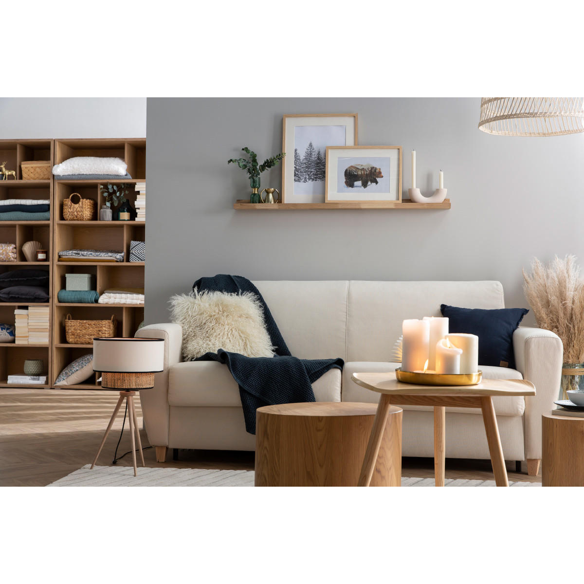 SCHLAFSOFA Skandinavisch Blau Holz GRAHAM - Blau, Textil (100/88/195cm) - Miliboo