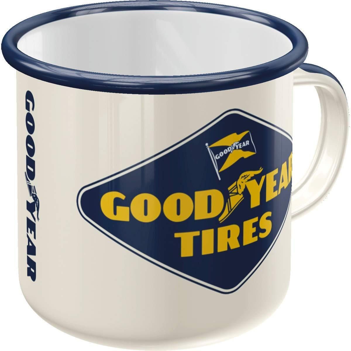EMAILLE-BECHER 360 ml GOOD YEAR Logo White - Gelb/Weiß, Metall (0.36L) - Nostalgic-Art