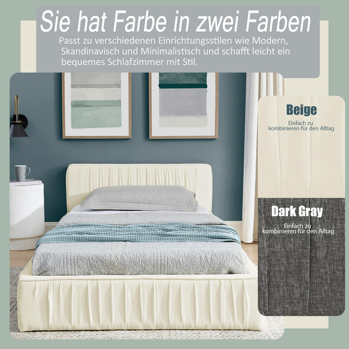 EINZELBETT 90x200 cm Chenille Holzrahmen beige - Beige, Kunststoff (90/200cm) - LEBENLANG