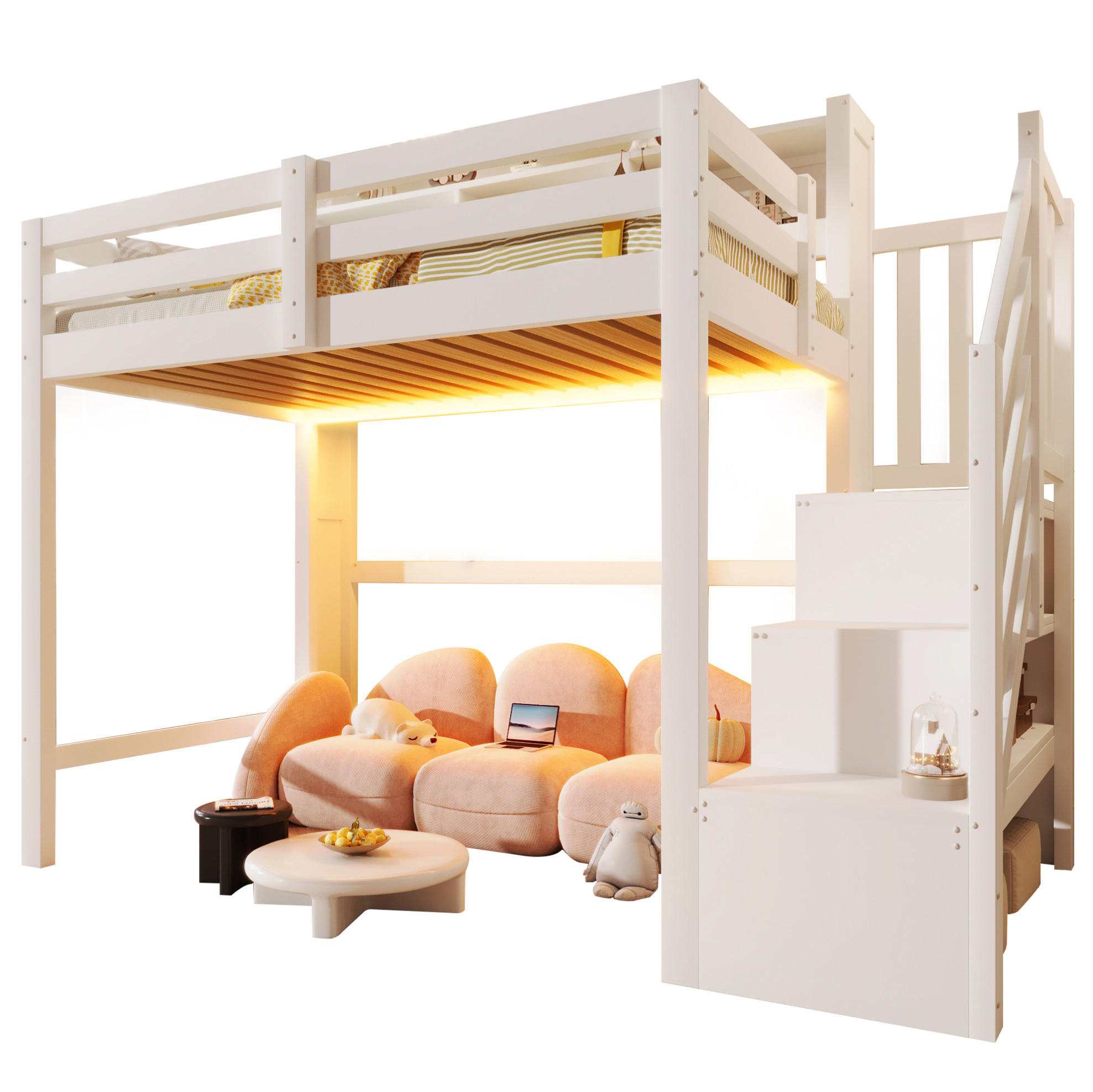 HOCHBETT 90/200 cm aus Kiefernholz mit LED-Leuchten, Weiß - Weiß, Holz (90/200cm) - OKMYHOME