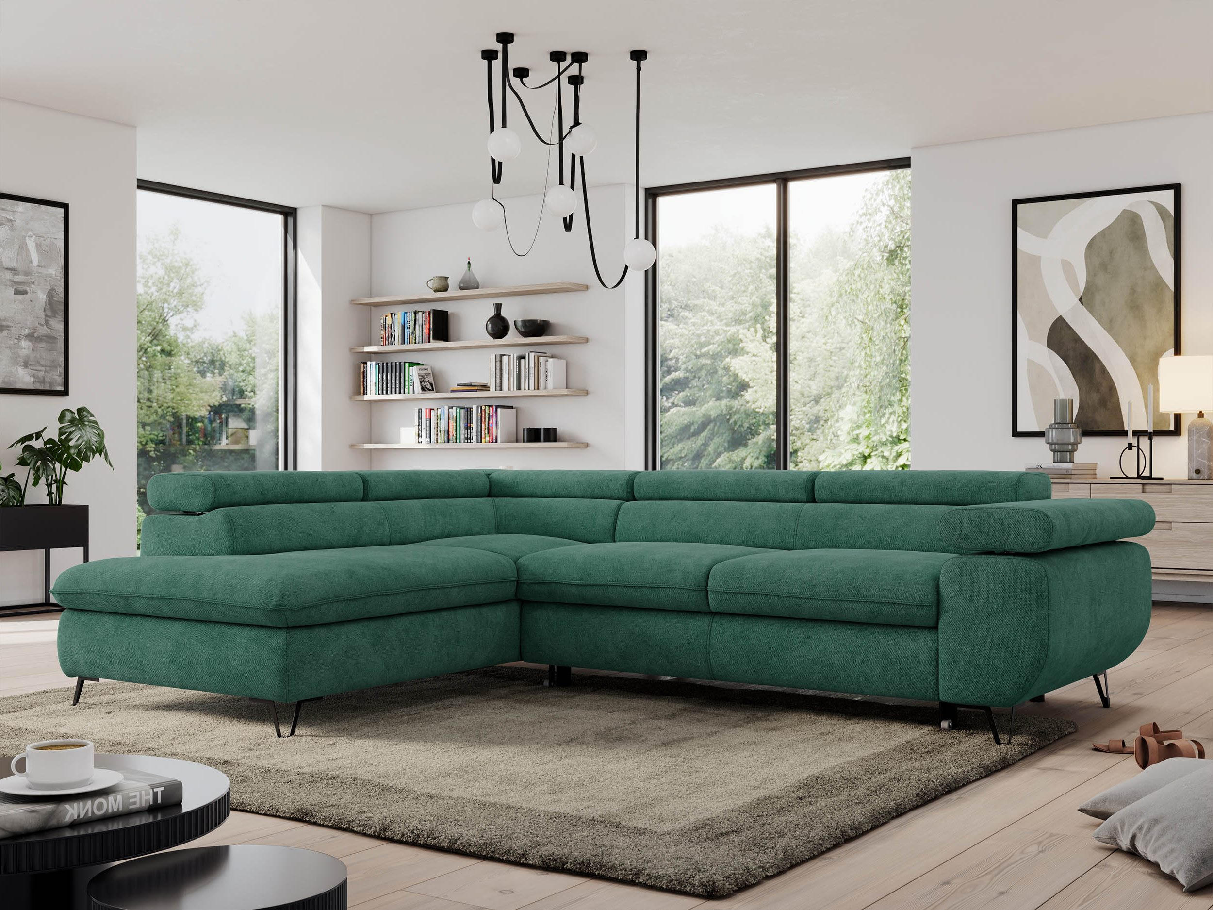 ECKSOFA PEDRO L Grün Struktur - Links Seite - Schwarz/Grün, Textil/Metall (208/273cm) - MKS