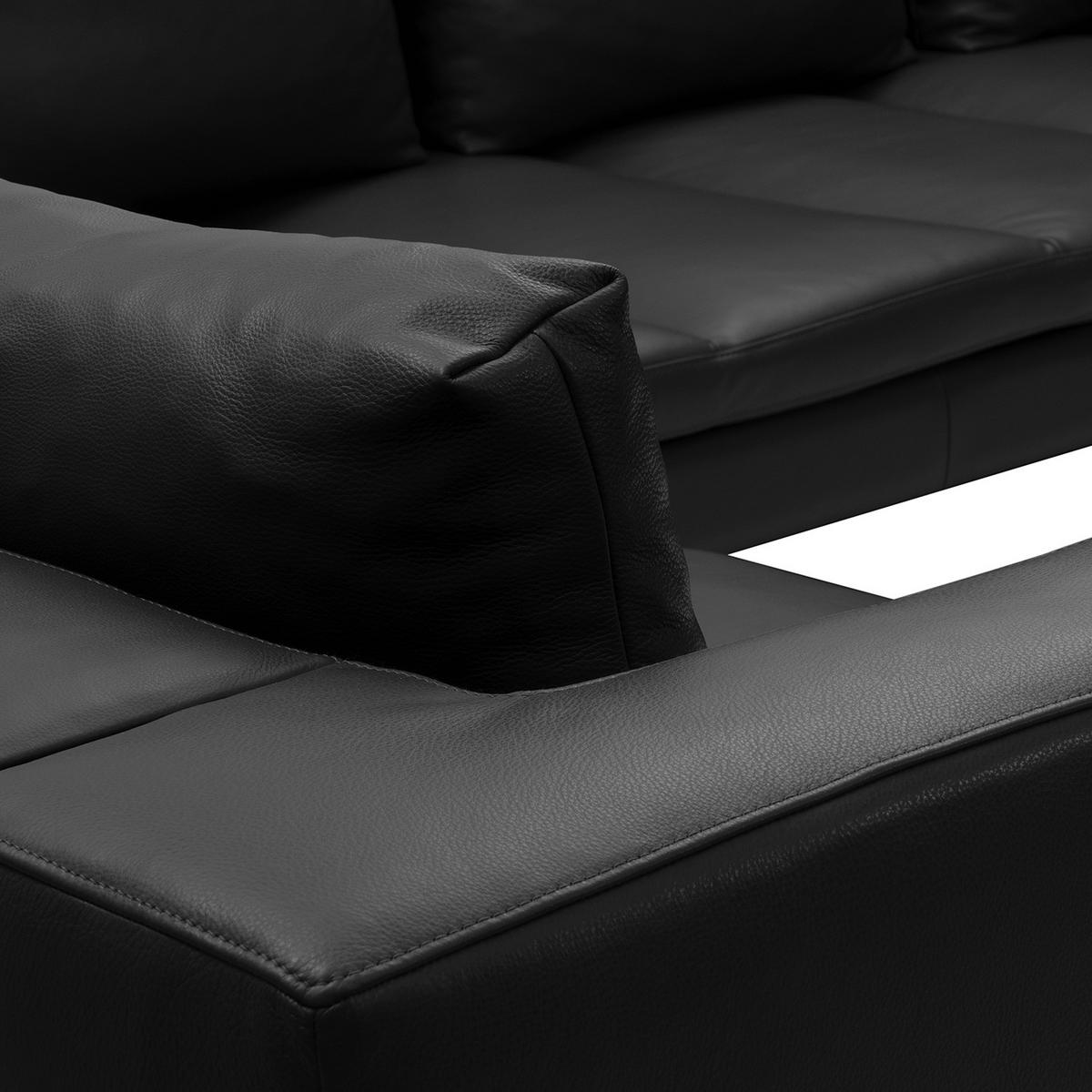ECKSOFA mit Ottomane - Chromfarben/Schwarz, Leder/Metall (255/230cm) - home24