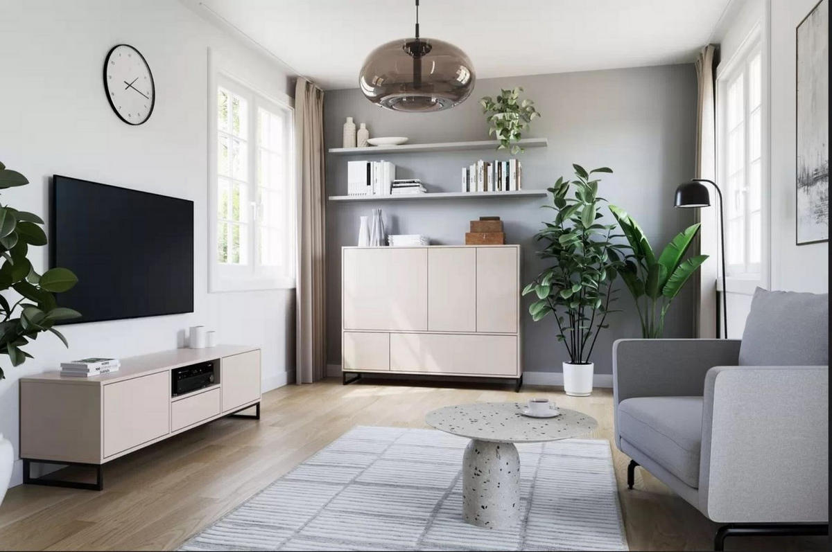 TV-ELEMENT GENUA Flaschengrün, Schwarzer Rahmen, 2 Türen, 1 Schublade - Grün, Holzwerkstoff (160/48/45cm) - Bettso