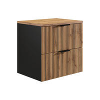 WASCHBECKENUNTERSCHRANK hängend mit Struktur und Holzplatte - Heller Naturton und Schwarz - 60 cm - MADELA - Schwarz, Holz (60/57/46cm) - Vente-Unique