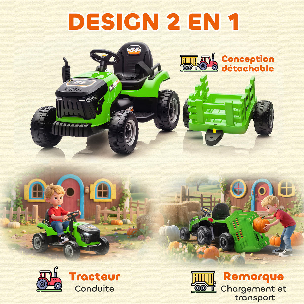 TRAKTOR DE-13078 abnehmbarer Anhänger Grün - Grün, Kunststoff (139/58/55cm) - ComfortXL