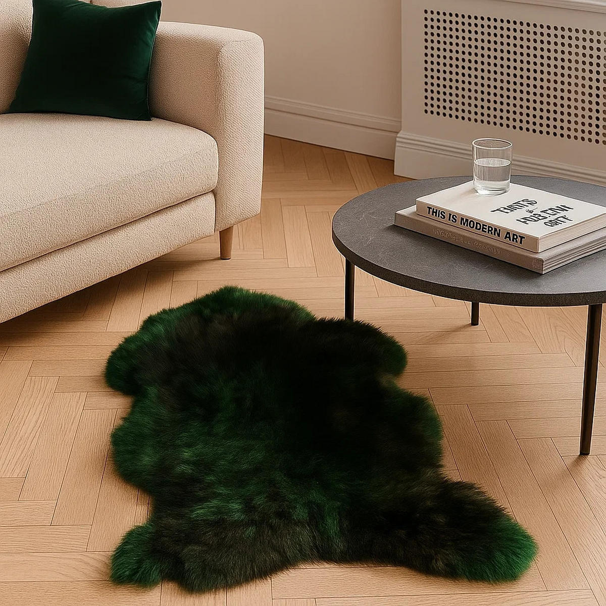 SCHAFFELL Ganzes Lammfell Langhaarig Smaragdgrün/Schwarz, ca. 130 cm - Smaragdgrün/Schwarz, Fell (65/130cm) - Provellus