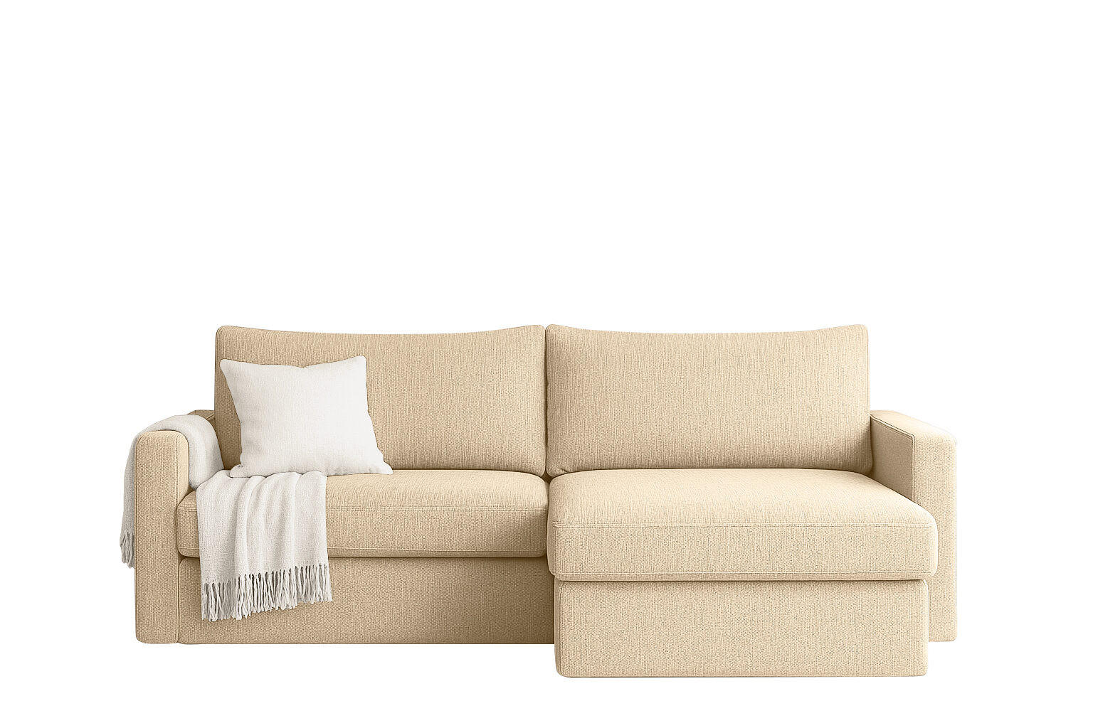 ECKSOFA Mit Schlaffunktion Und Bettzeugablage LUBEKA Stoff Faro Ecru Rechts - Ecru, Holz (224/147cm) - Kaiser Möbel