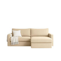 ECKSOFA Mit Schlaffunktion Und Bettzeugablage LUBEKA Stoff Faro Ecru Rechts - Ecru, Holz (224/147cm) - Kaiser Möbel