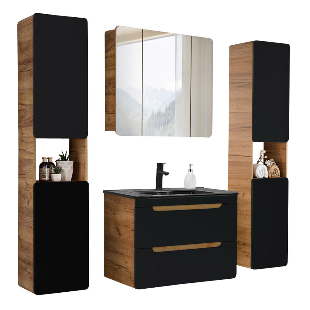 BADMÖBEL-SET 4-TLG. New-luton - Anthrazit, Holzwerkstoff (180/200/46cm) - Lomado