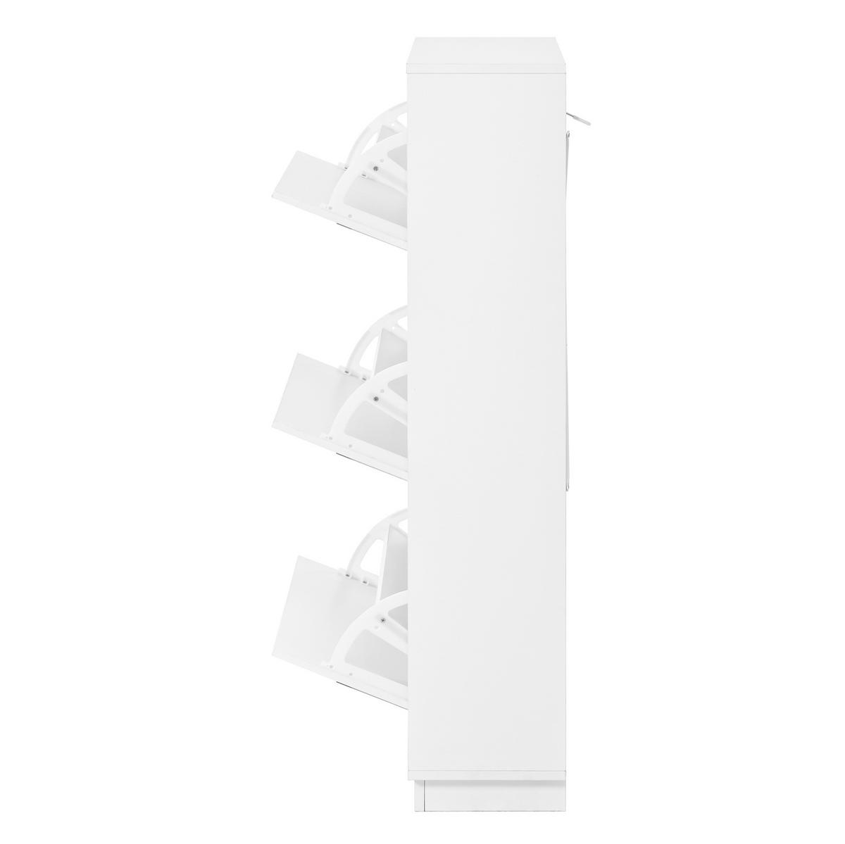SCHUHSCHRANK aus MDF 63x24x120cm in Weiß mit rundem Spiegel - Weiß, Holzwerkstoff (63/120/24cm) - Modfu