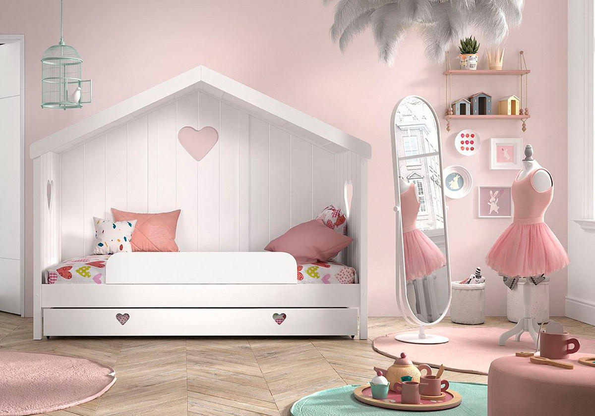 HAUSBETT Kamila 4 213x172x99 mit Rückwand aus Massivholz+MDF in Weiß - Weiß, Holz (90/200cm) - 58aufmkessel
