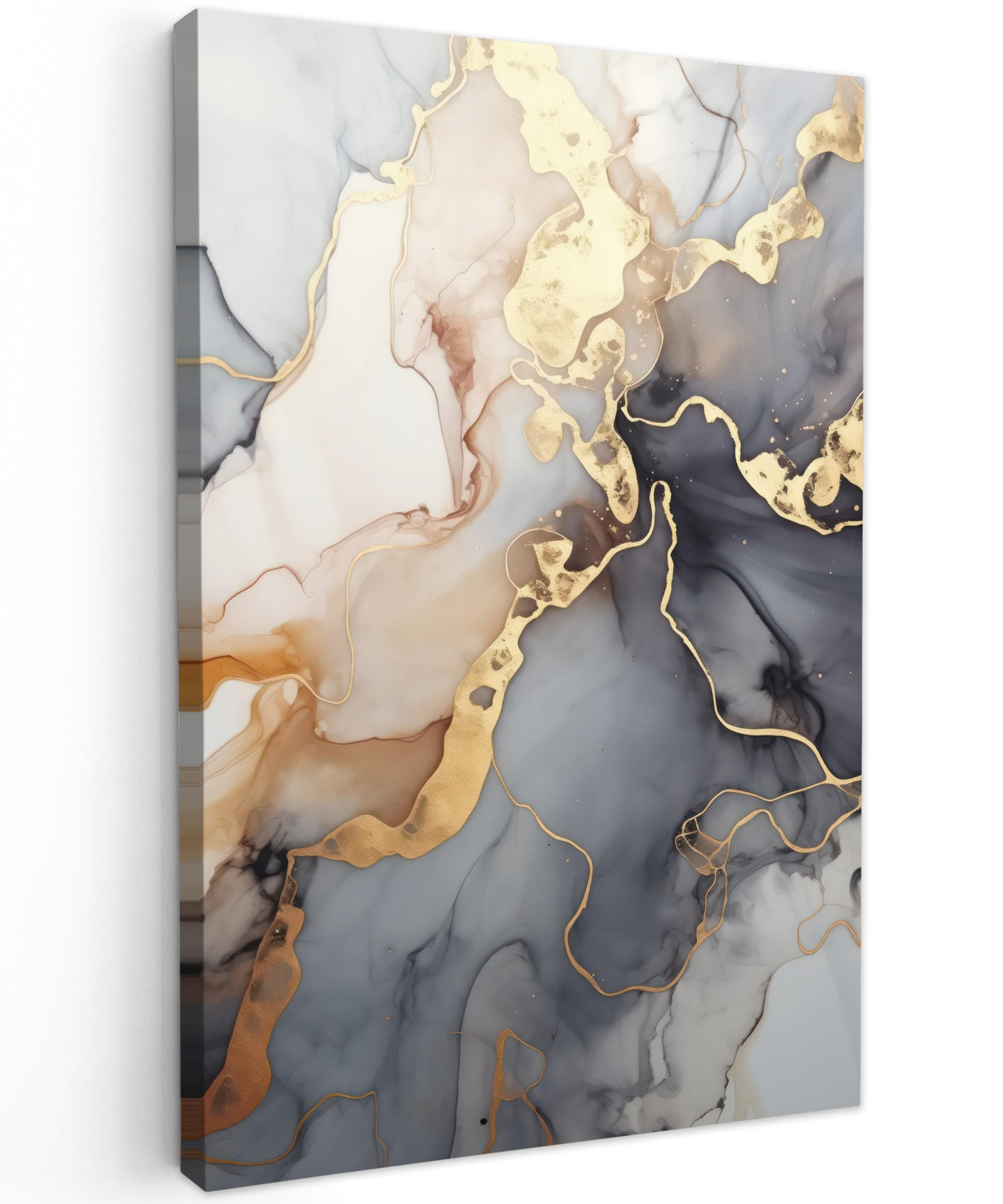 LEINWANDBILD Marmor - Schwarz - Gold - Weiß 60x90 cm - Dunkelgrau, Textil (60/90cm) - MuchoWow