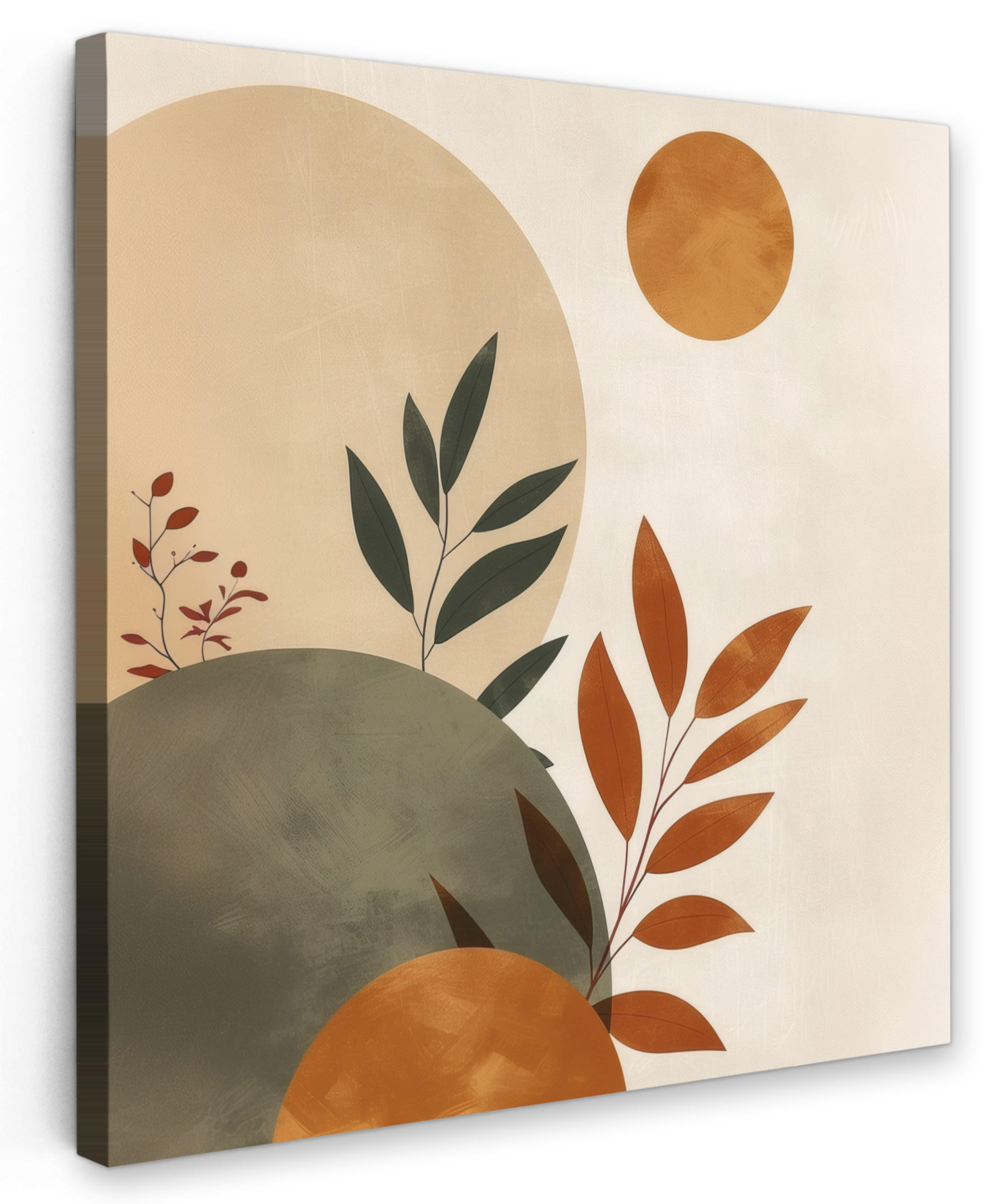 LEINWANDBILD Formen - Rund - Blätter - Beige 20x20 cm - Rostfarben, Textil (20/20cm) - MuchoWow