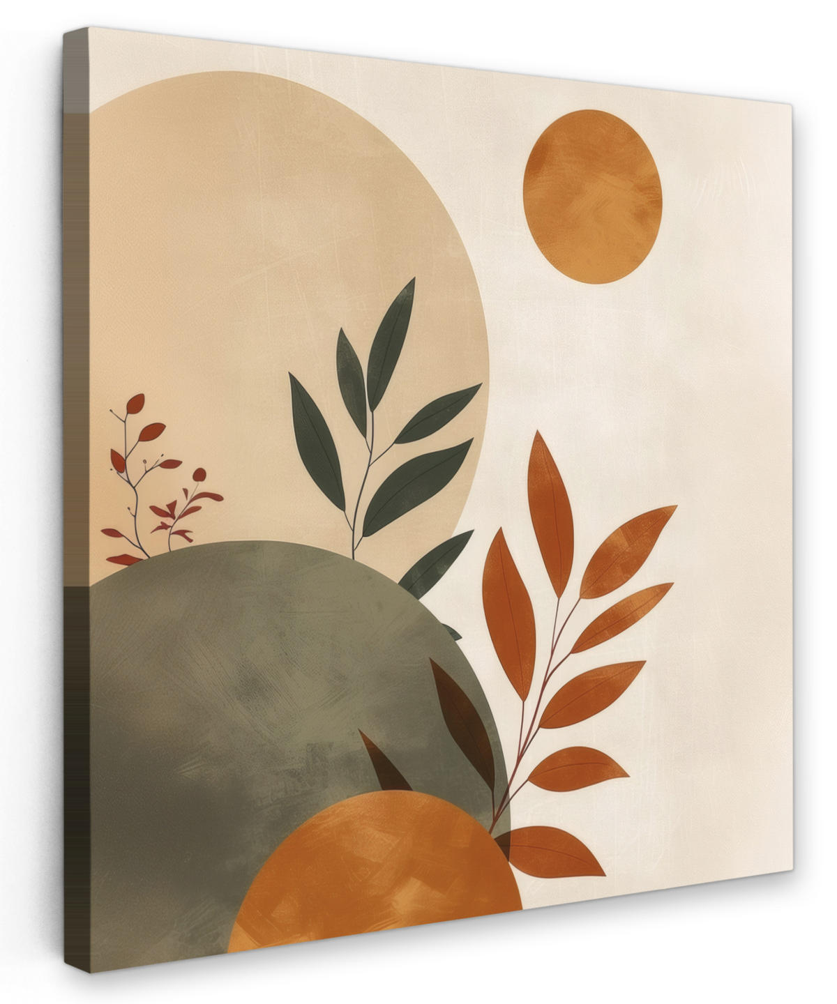 LEINWANDBILD Formen - Rund - Blätter - Beige 20x20 cm - Rostfarben, Textil (20/20cm) - MuchoWow