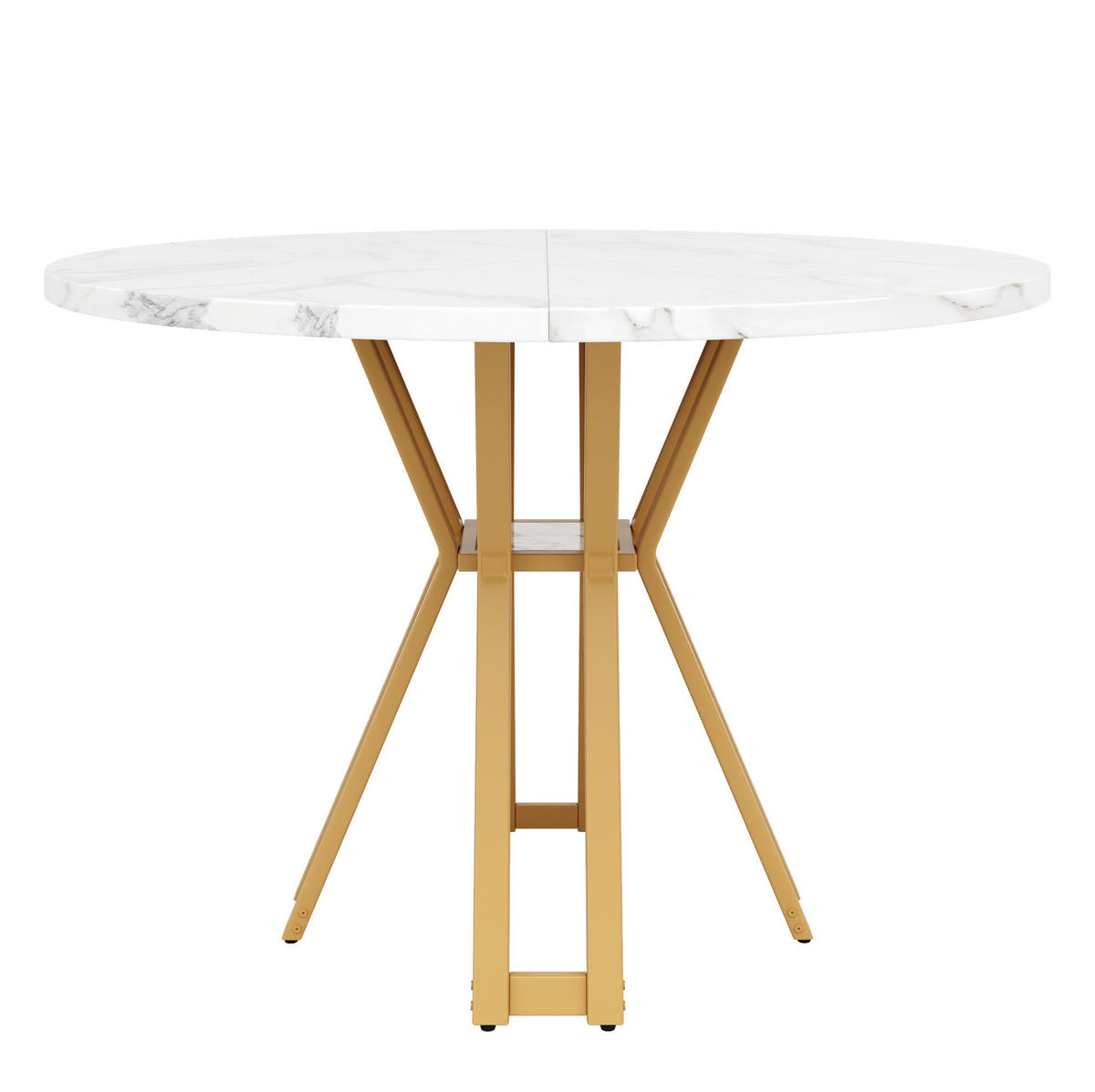 JEDÁLENSKÝ stôl, 100/100/76 cm, MDF/kov biela/zlatá s mramorovým dekorom - biela, kompozitné drevo (100/100/76cm) - BEAOK
