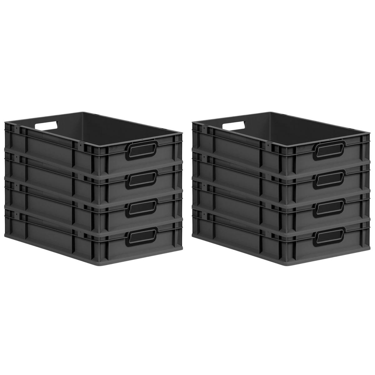 EUROBOX 8x NextGen Color 12x40x60 cm 23 Liter Griffe schwarz offen, Schwarz - Anthrazit/Schwarz, Kunststoff (40/12/60cm) - PROREGAL