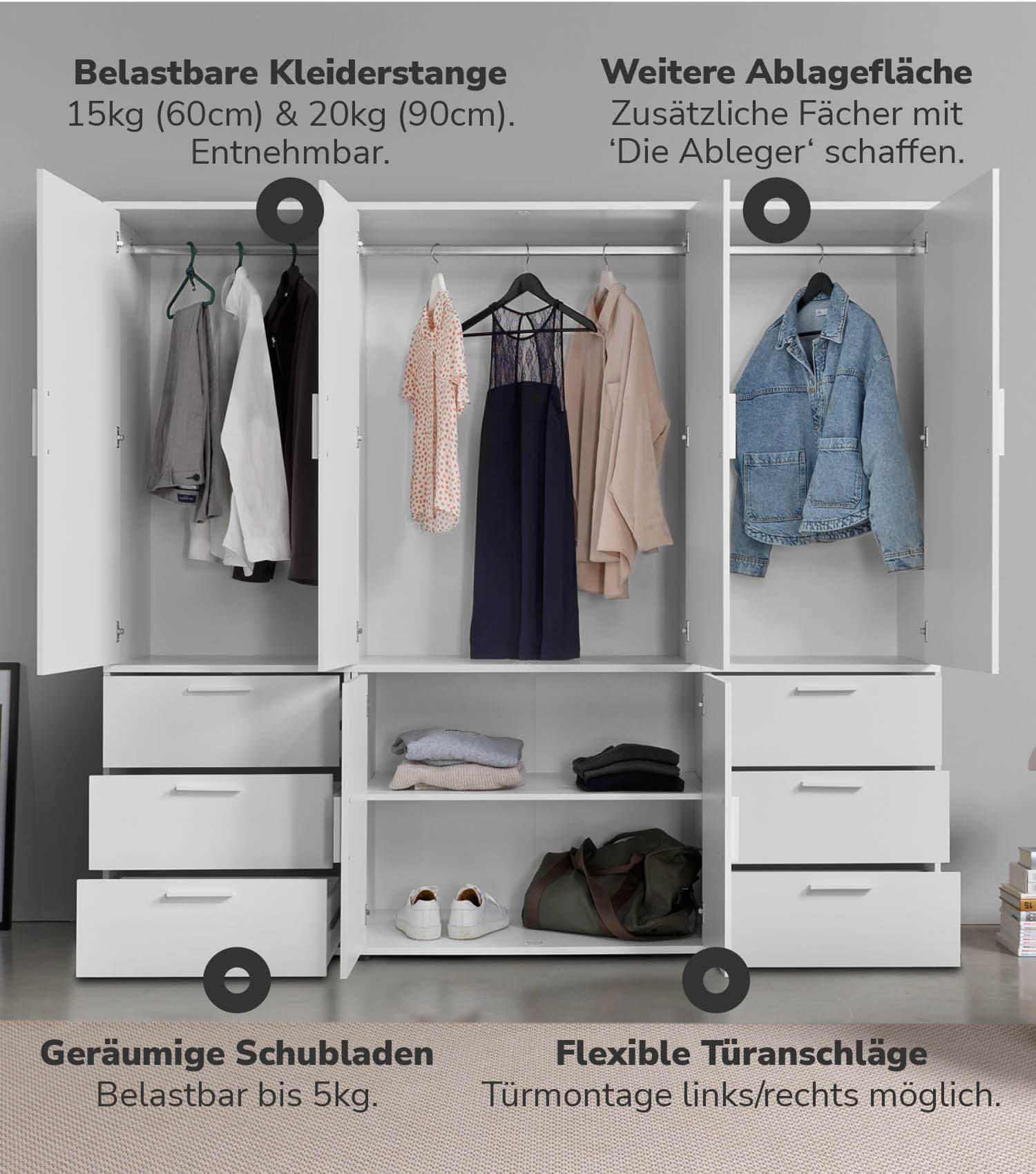 KLEIDERSCHRANK mit Spiegel Der Grenzenlose - Weiß, Holzwerkstoff (210/187/58cm) - Mokebo