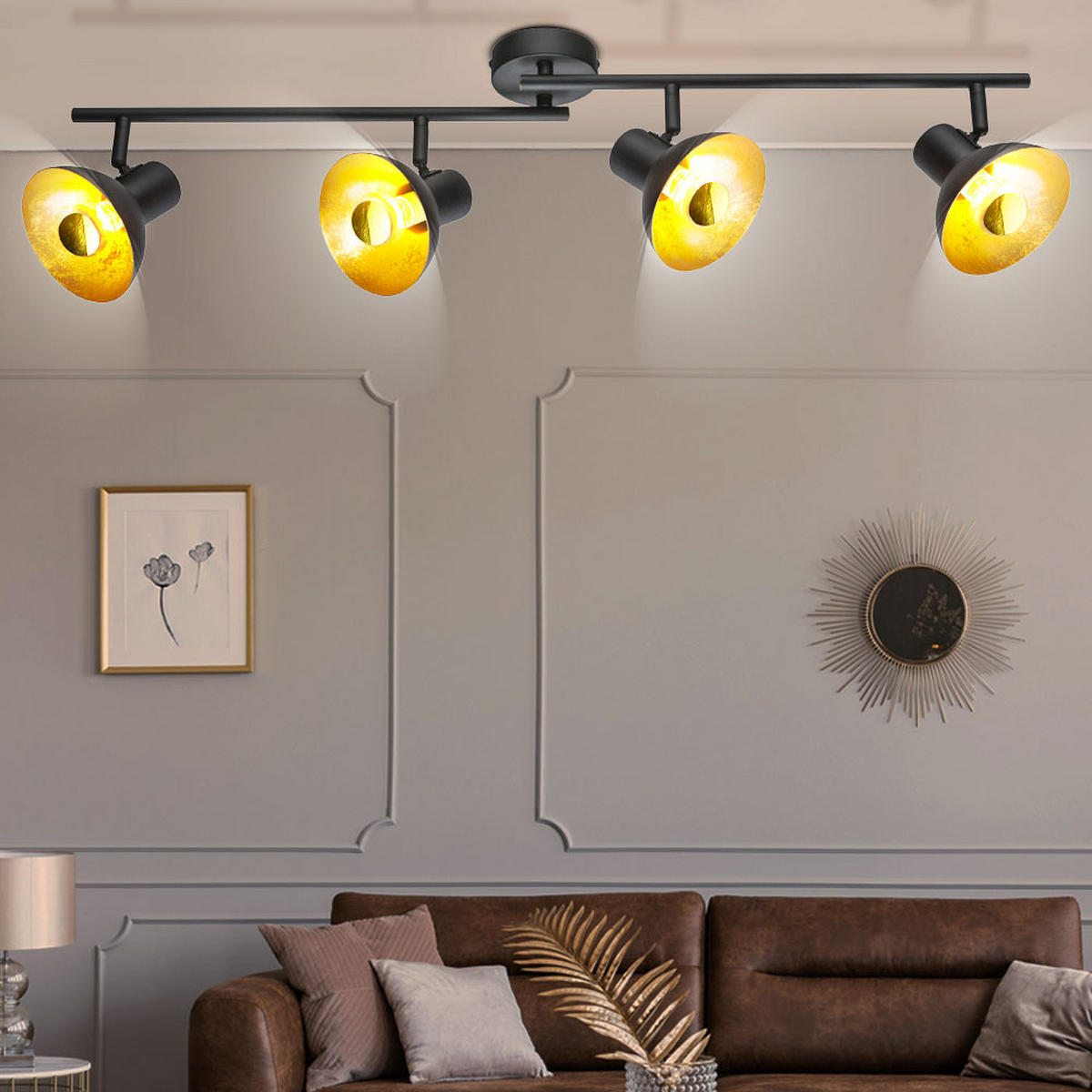 LED DECKENLEUCHTE Metall Schwarz Gold - Schwarz, Metall (85/12/17.6cm) - Globo Lighting