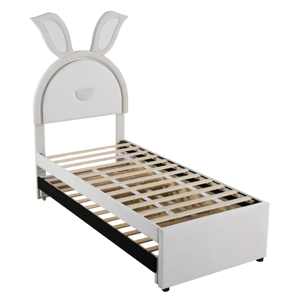 KINDERBETT 90/200 cm Beigefarben mit ausziehbarem Bett und LED-Beleuchtung - Beige, Textil (90/200cm) - OKWISH