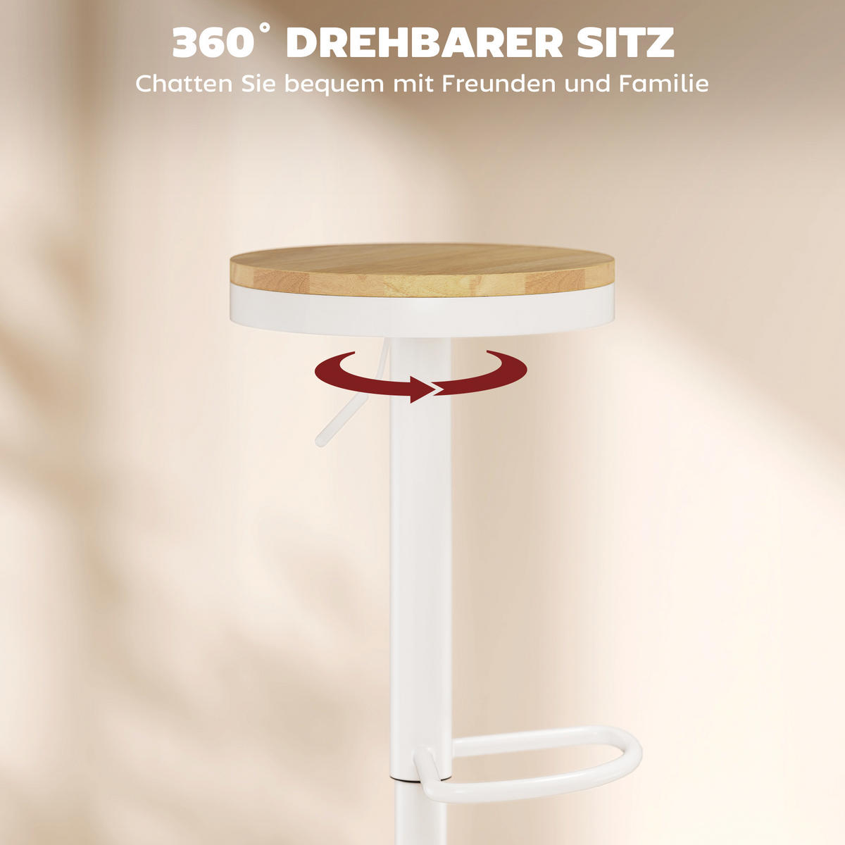 BARHOCKER 2er-Set DE-08040 höhenverstellbar, 360° drehbar Weiß - Naturfarben/Weiß, Holzwerkstoff (38.5/80/38.5cm) - ComfortXL