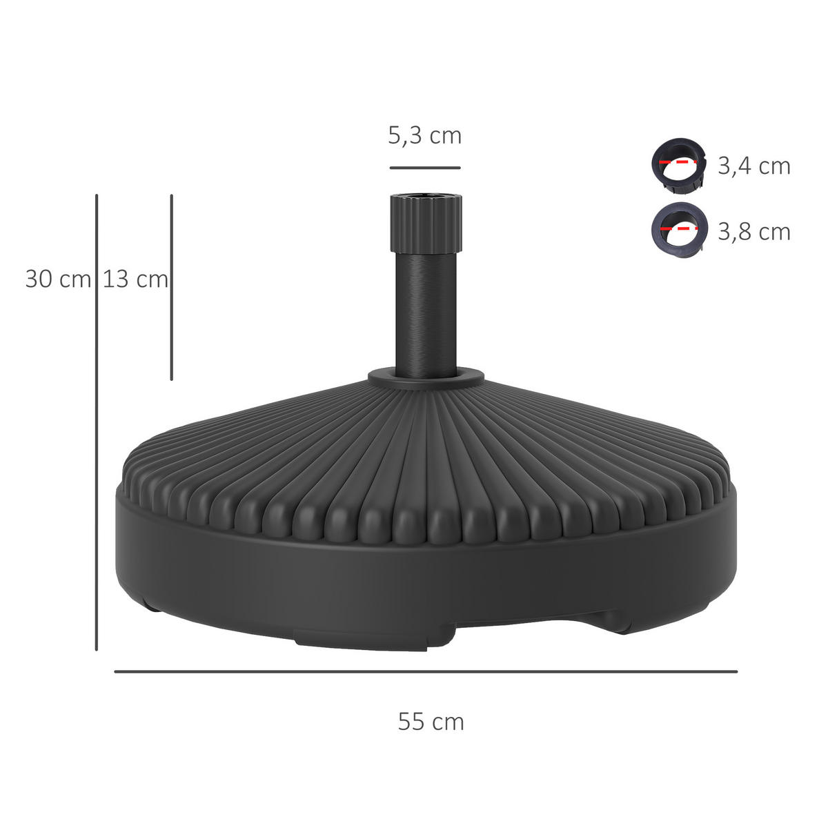 SONNENSCHIRMSTÄNDER bis 28 kg befüllbar - Schwarz, Kunststoff (55/55cm) - Outsunny