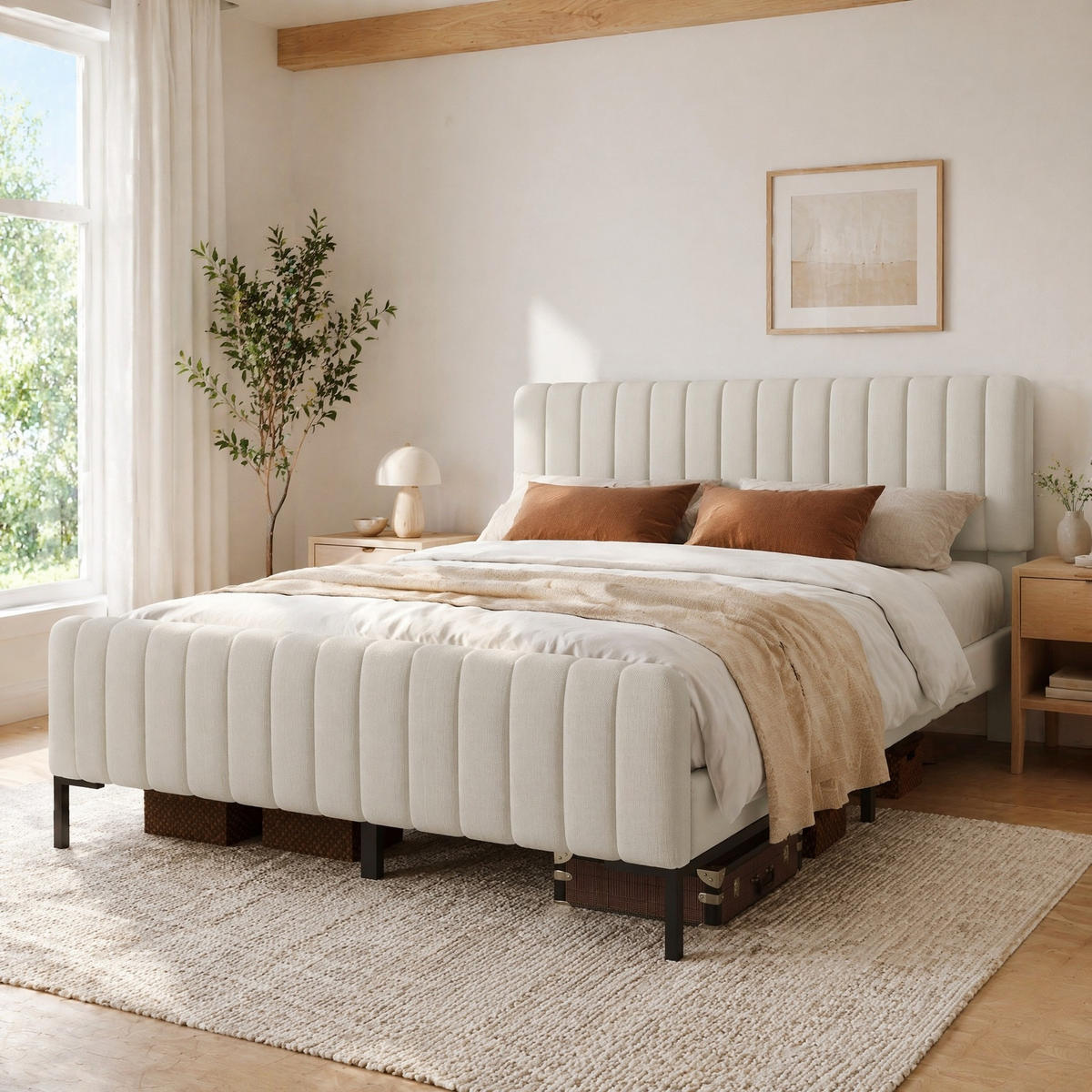 POLSTERBETT 140/200 mit Lattenrost und verstellbarem Kopfteil in Grau-Beige - Beige, Holzwerkstoff/Textil (140/200cm) - EVRYAE