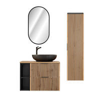 BADMÖBEL 80.6cm Gaia 2er-Set Holz in Eichenoptik und Schwarz - Schwarz, Holzwerkstoff (80.6/59/46cm) - Petits-meubles