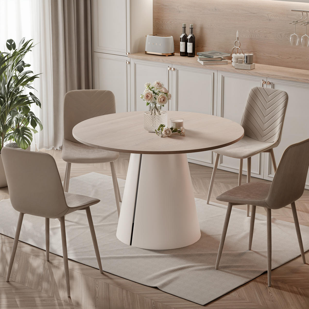 AUSZIEHTISCH BASE 120-196/76 cm, Kaschmir / Cremona Cannolo (Cremefarben) - Kaschmir/Creme, Holzwerkstoff/Metall (120/120/76cm) - Idohome