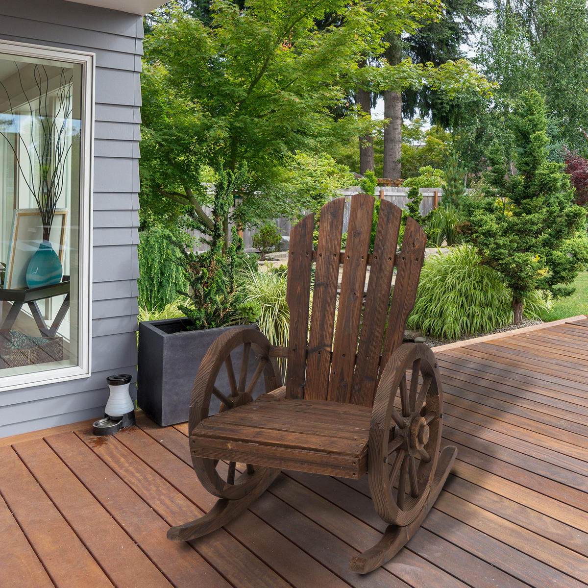 SCHAUKELSTUHL, mit Rollen-Design, Massivholz, Dunkelbraun, 68 x 88 x 92 cm - Dunkelbraun, Holz (88/92/68cm) - Outsunny