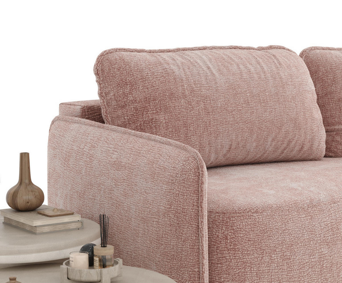 SCHLAFSOFA Mitsis Rosa Chenille - Schwarz/Rosa, Holz/Holzwerkstoff (231/93/106cm) - Maison de Reve