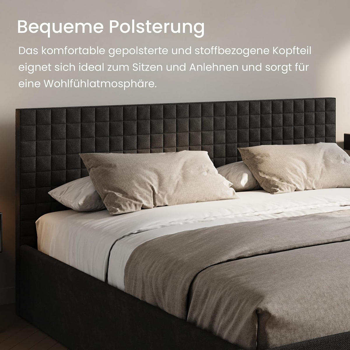 POLSTERBETT VARDO-Stoff 180x200 cm in Anthrazit - Anthrazit, Textil (180/200cm) - Home Collective
