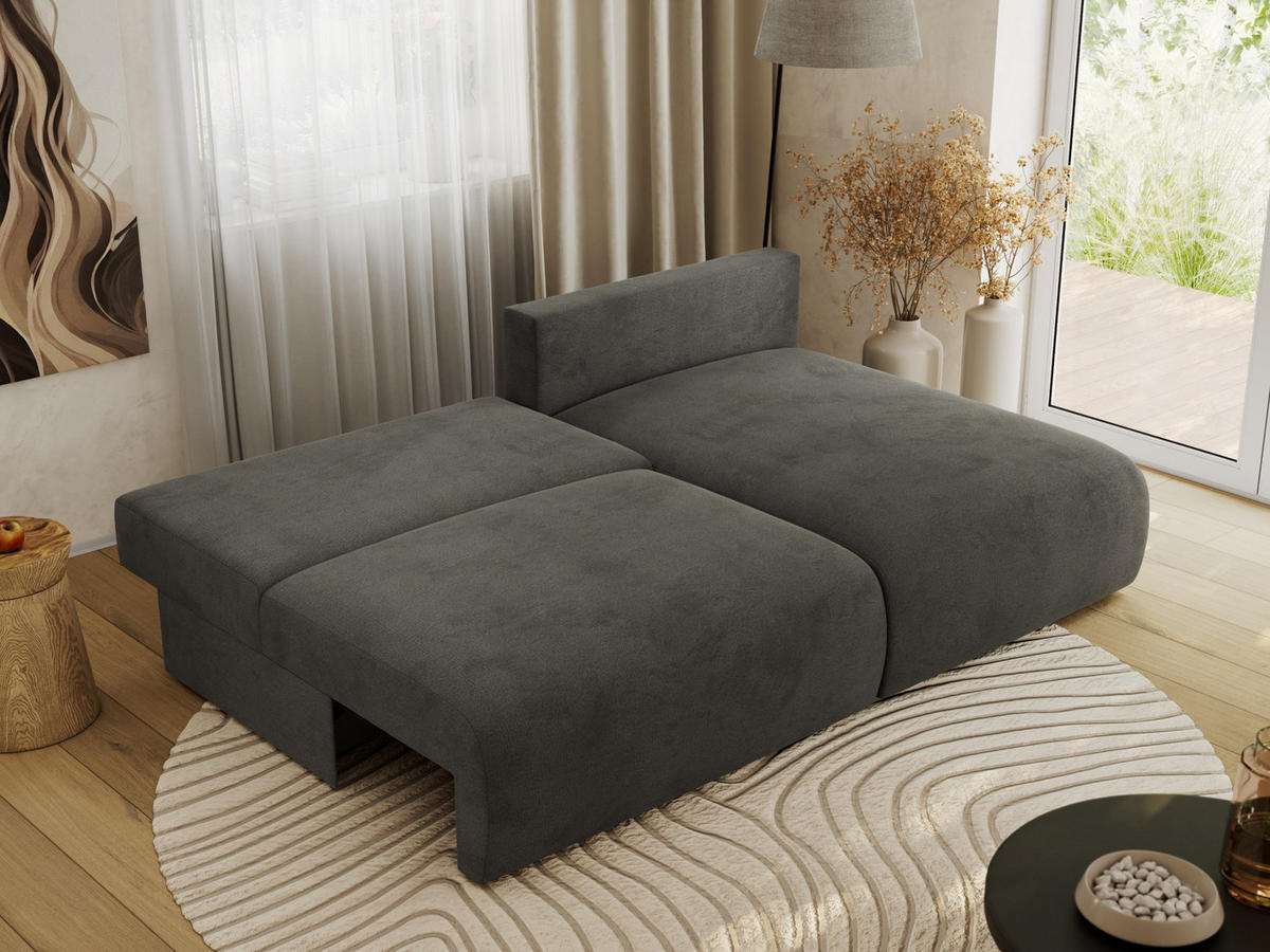 ECKSCHLAFSOFA VIVO L Dunkelgrau Velvet - rechts - Dunkelgrau/Schwarz, Kunststoff/Textil (150/223cm) - MKS