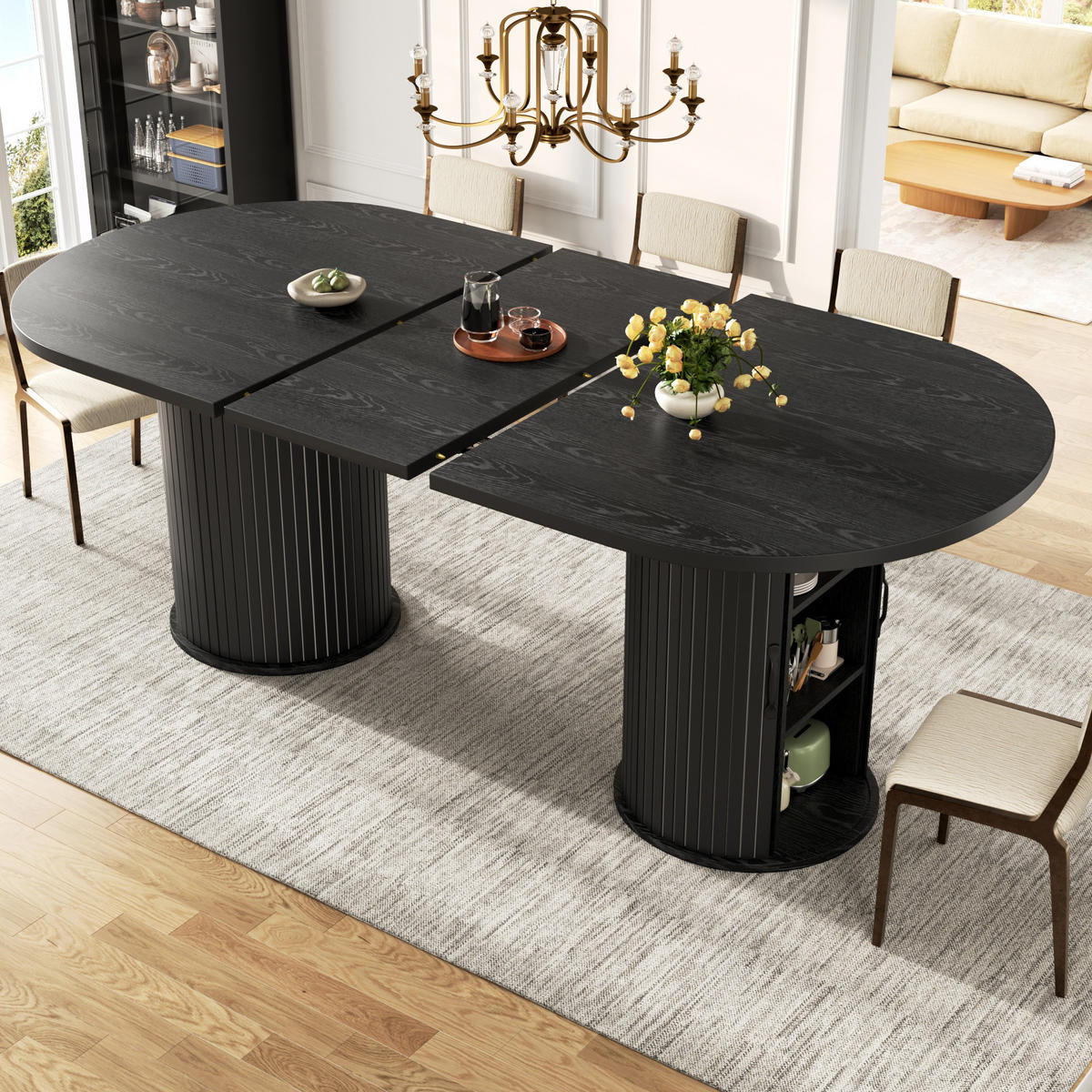 ESSTISCH Schwarz 150–190×80×75 cm mit Auszugmechanismus, verdecktem Staufach und Metallrahmen aus Holzwerkstoff - Schwarz, Holzwerkstoff (80/150/75cm) - Luhomfu