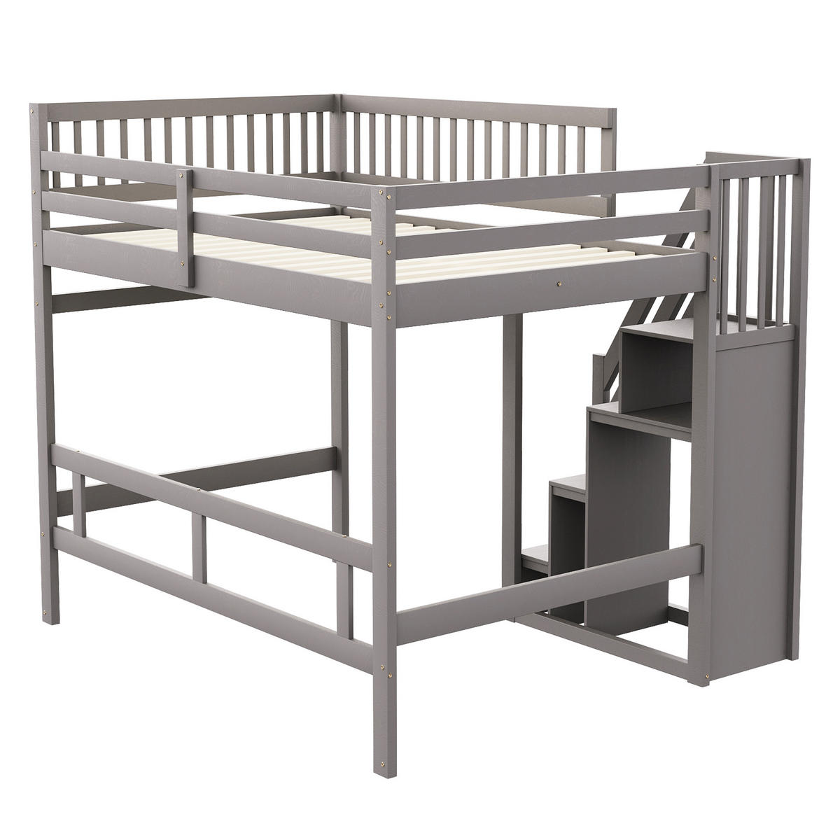 HOCHBETT 140/200 cm in Grau Kinderbett mit Aufbewahrungstreppe und Stauraum Massivholz Design - Grau, Holz (140/200cm) - STILVORA