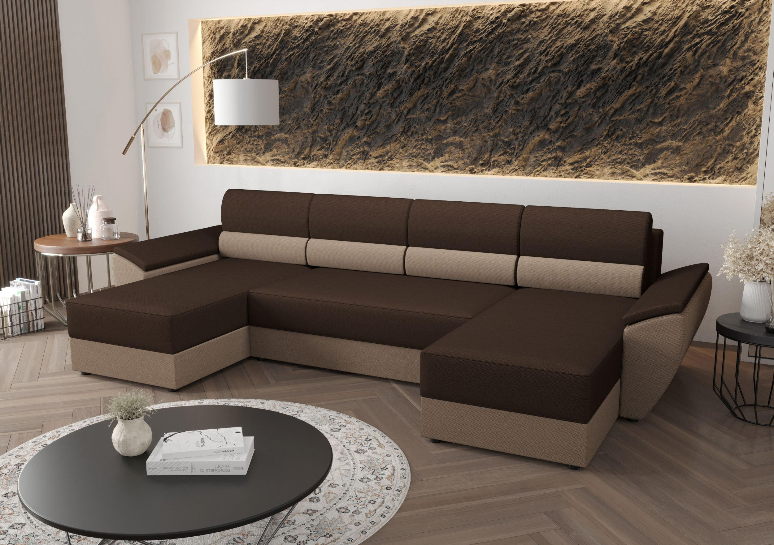 ECKSOFA REBIU2 RAINBOW 20+05 mit Schlaffunktion - Braun, Textil (326/86/140cm) - Bedante