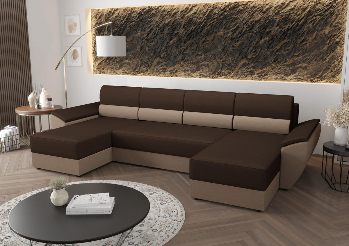 ECKSOFA REBIU2 RAINBOW 20+05 mit Schlaffunktion - Braun, Textil (326/86/140cm) - Bedante