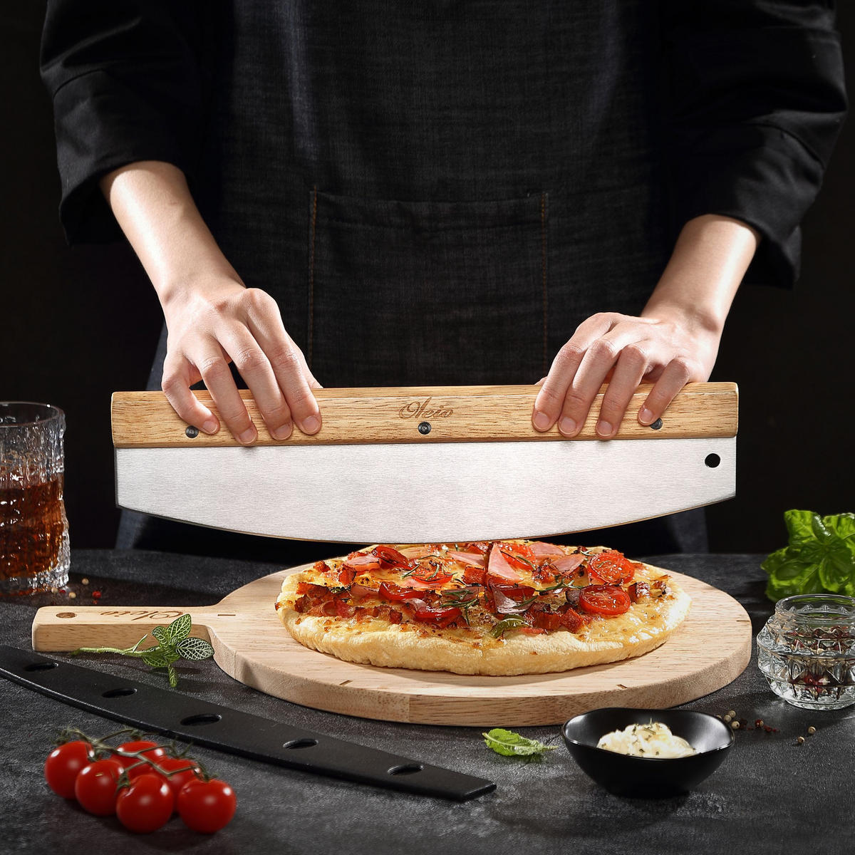 PIZZA-SET 2-TEILIG - Braun, Holz - Oleio