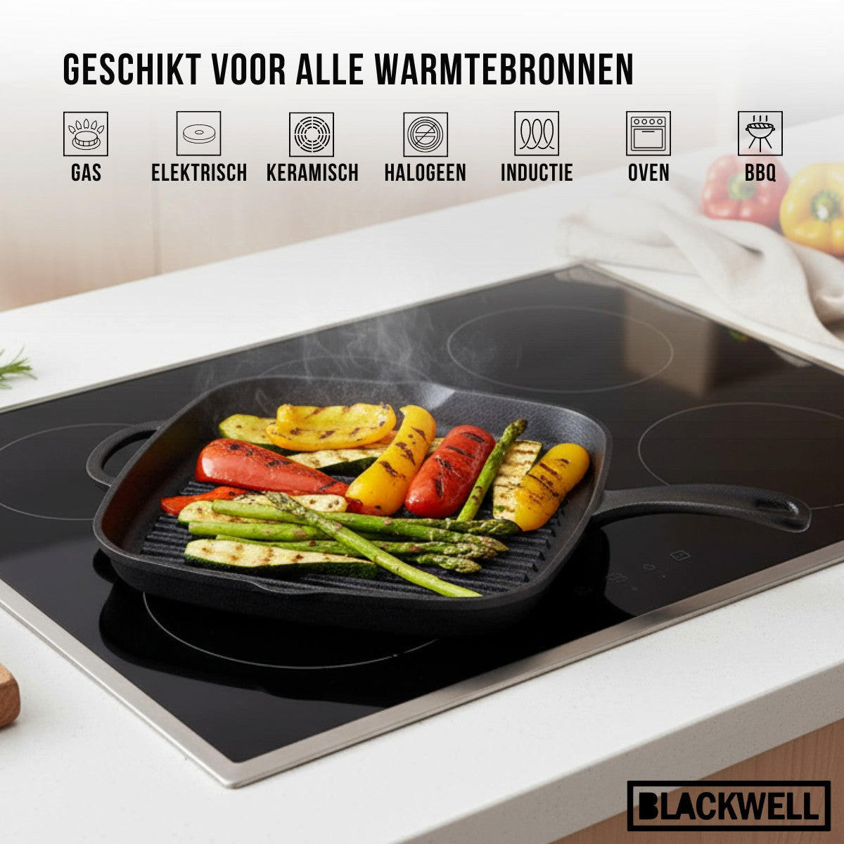 GRILLPFANNE aus Gusseisen 26 x 26 cm – ohne Antihaftbeschichtung – geeignet für alle Herdarten - Schwarz, Keramik (46/26/4cm) - Blackwell