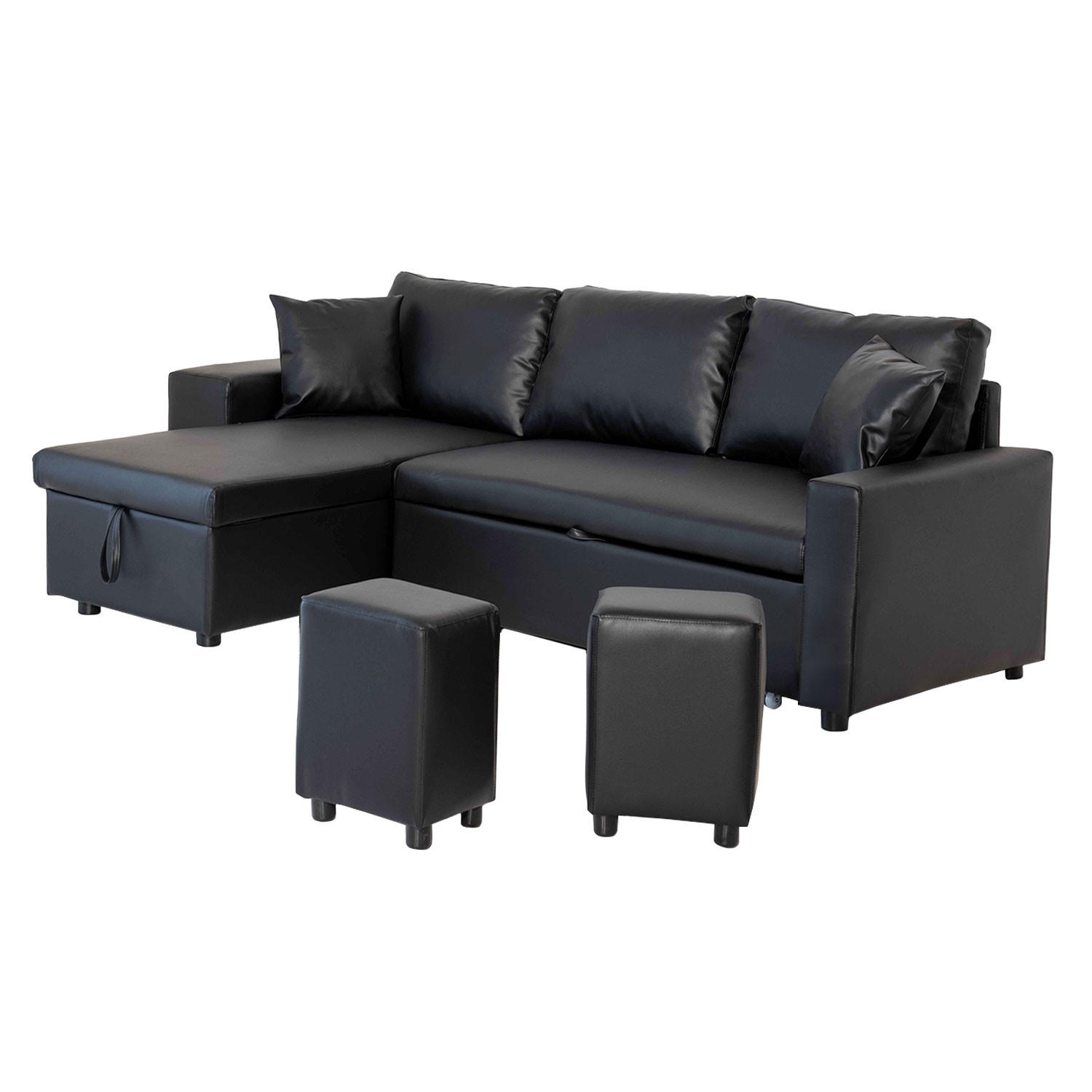 ECKSOFA Tony Schwarz 3 Plätze - Schwarz, Kunststoff (146/238cm) - Happy Garden