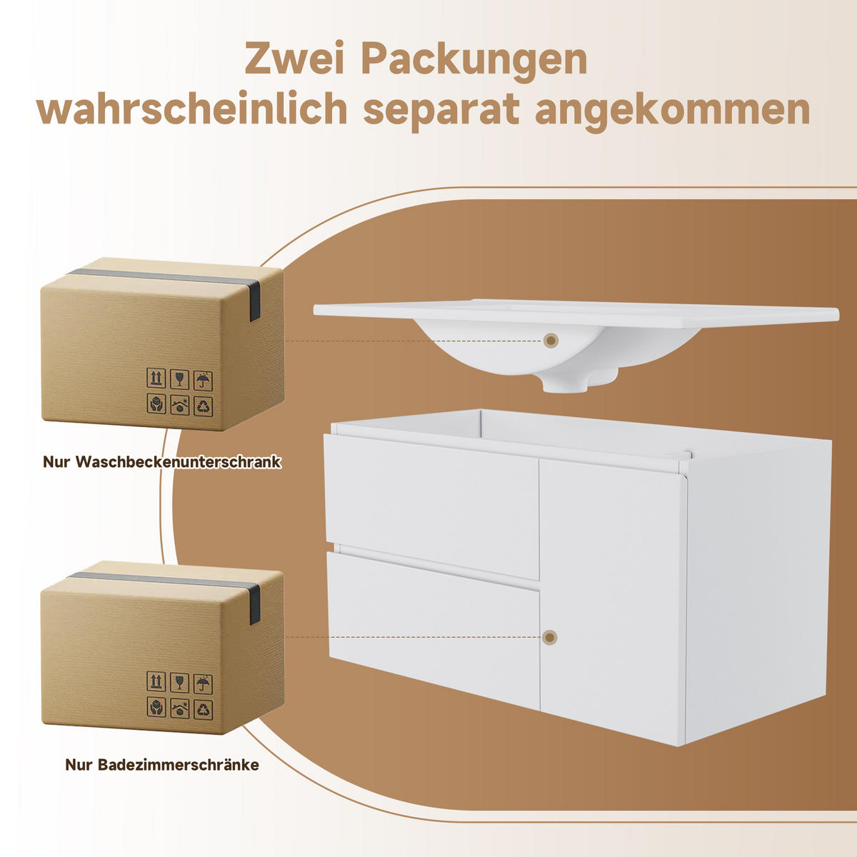 WASCHTISCHKOMBI 91.5/46.5/50.5 cm Weiß mit LED-Radarsensorleuchte und 2 Schubladen, ohne Wasserhahn - Weiß, Holz/Holzwerkstoff (46.5/50.5/91cm) - Oxeza